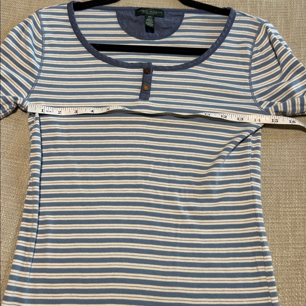 Ralph Lauren Blue and White Striped Short Sleeve Top - Picture 6 of 8